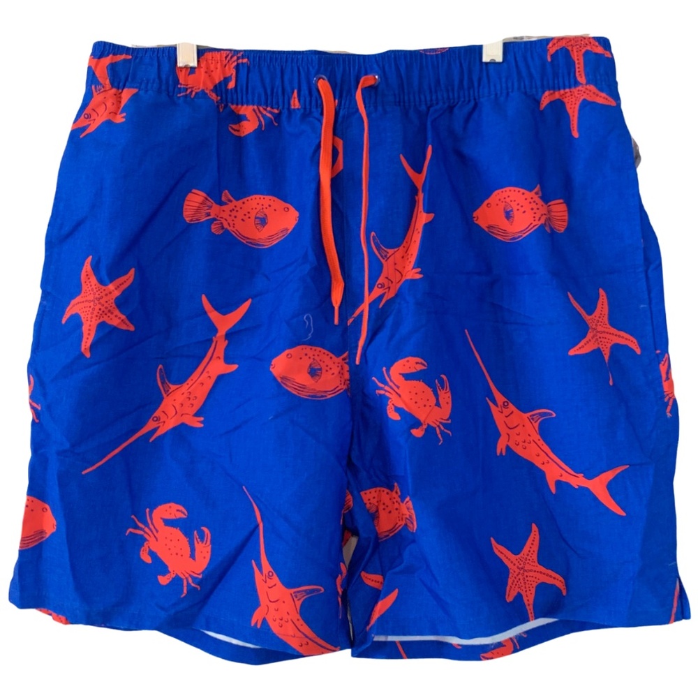 Old Navy Ocean Swim Trunks Size XL Tall 6" Pockets Blue Orange Fish Brief NWT